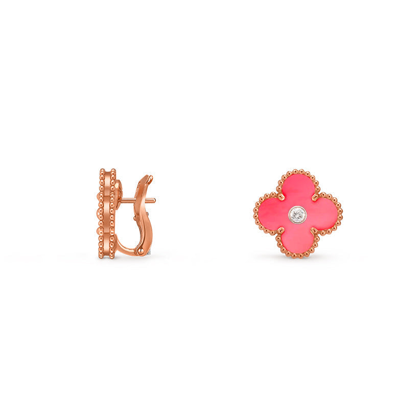 [Azure Tears]15MM CLOVER FLOWER STUD EARRINGS DIAMOND-ROSE GOLD COLLECTION