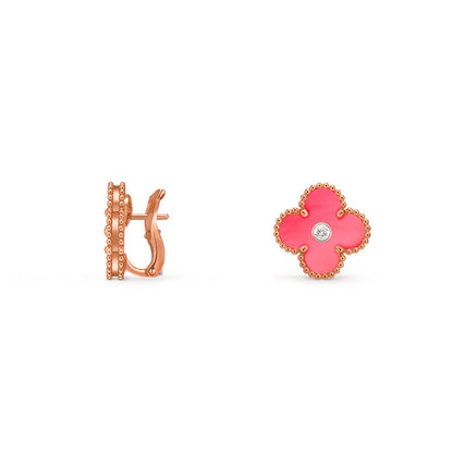 [Azure Tears]15MM CLOVER FLOWER STUD EARRINGS DIAMOND-ROSE GOLD COLLECTION