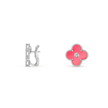 [Azure Tears]15MM CLOVER FLOWER STUD EARRINGS DIAMOND-WHITE GOLD COLLECTION