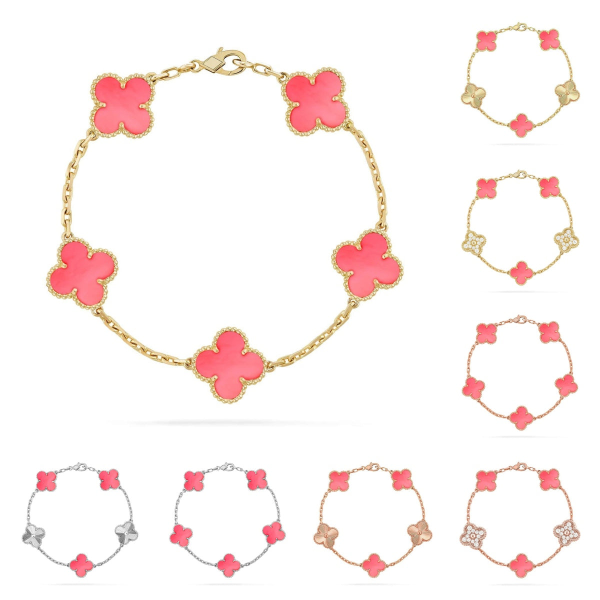 [Azure Tears]LUCKY CLOVER 5-MOTIF BRACELET - PINK MOTHER-OF-PEARL COLLECTION