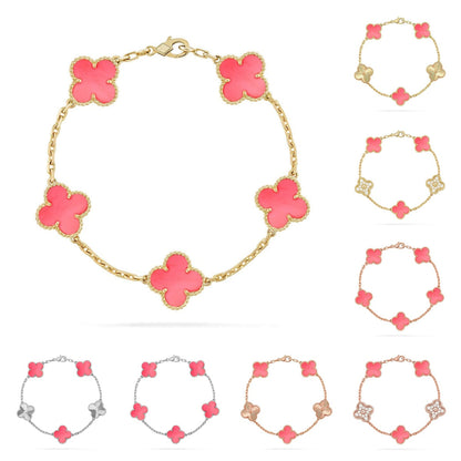 [Azure Tears]LUCKY CLOVER 5-MOTIF BRACELET - PINK MOTHER-OF-PEARL COLLECTION