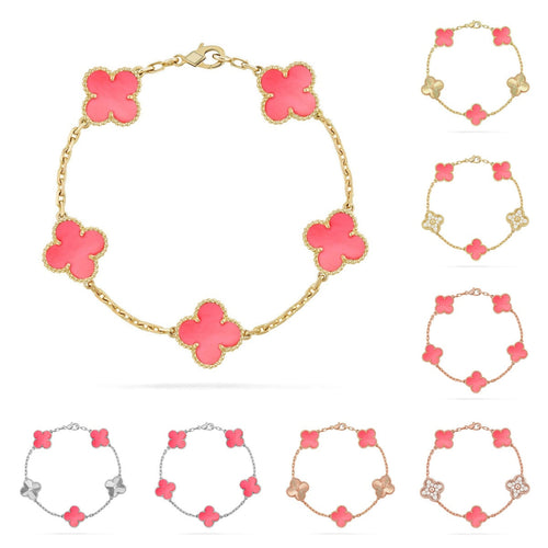 [Azure Tears]LUCKY CLOVER 5-MOTIF BRACELET - PINK MOTHER-OF-PEARL COLLECTION
