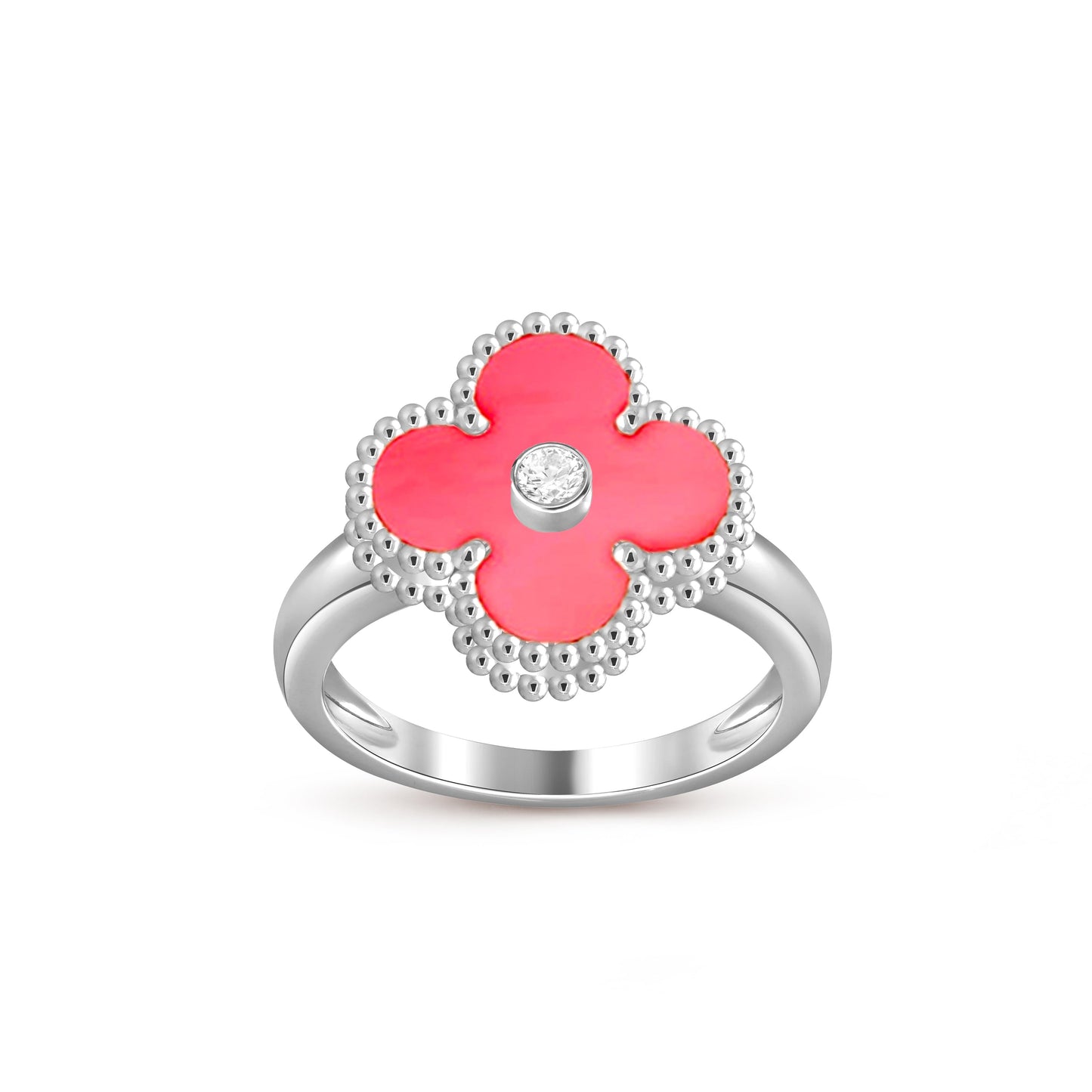 [Azure Tears]LUCKY CLOVER DIAMOND-ACCENT WHITE GOLD RING COLLECTION