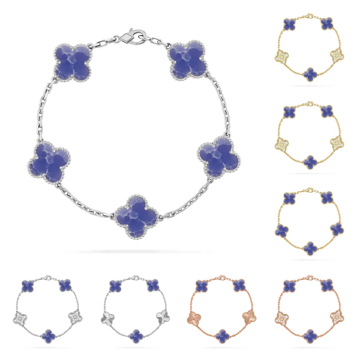 [Azure Tears]LUCKY CLOVER 5-MOTIF BRACELET - BLUE LARIMAR COLLECTION