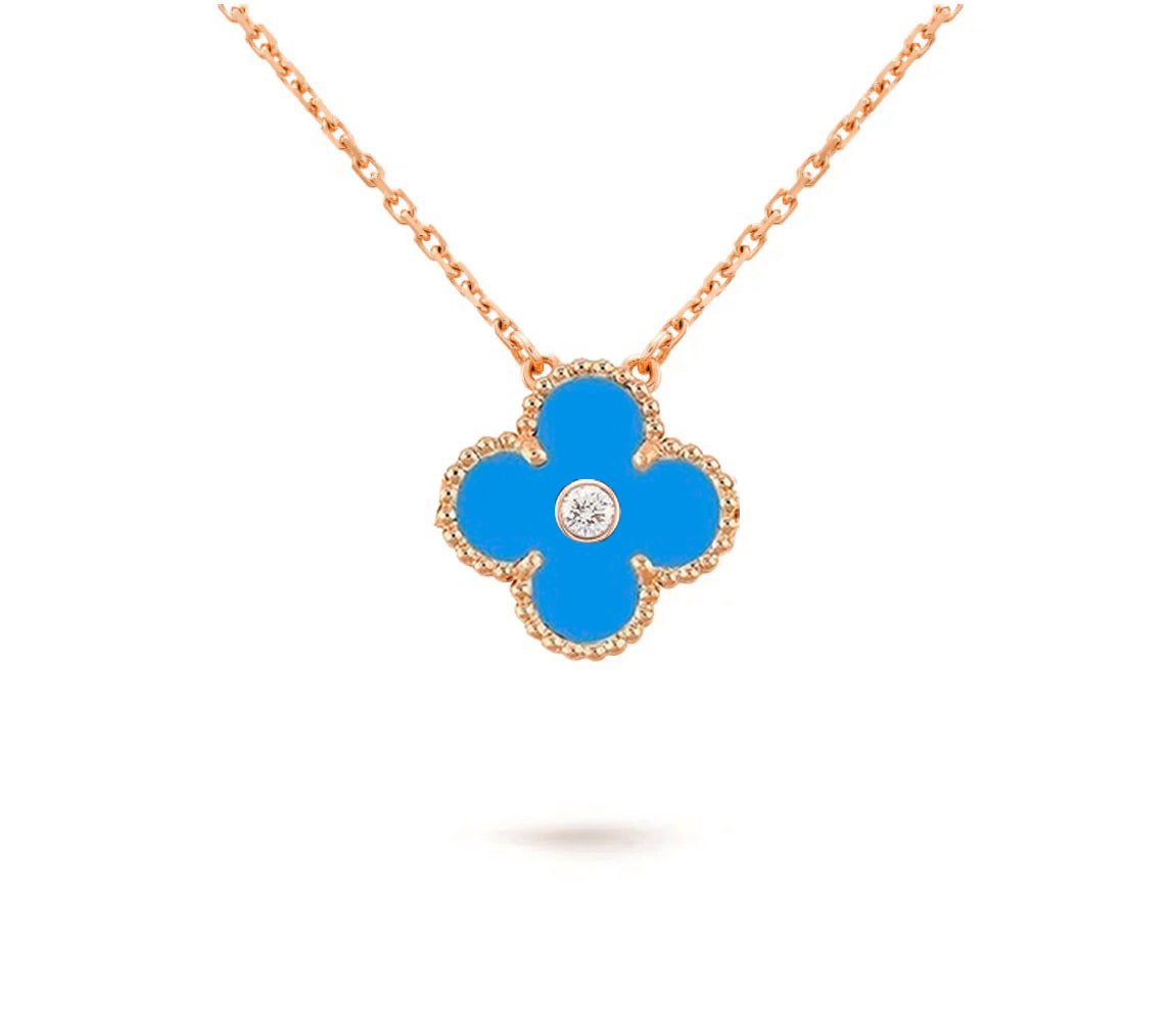[Azure Tears]15MM CLOVER FLOWER DIAMOND PENDANT NECKLACE COLLECTION