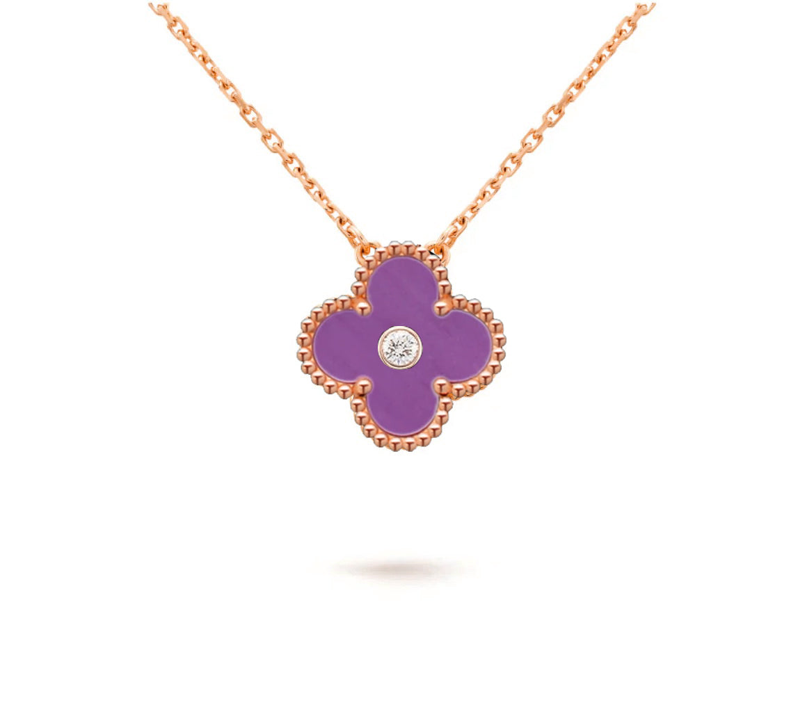 [Azure Tears]15MM CLOVER FLOWER DIAMOND PENDANT NECKLACE COLLECTION