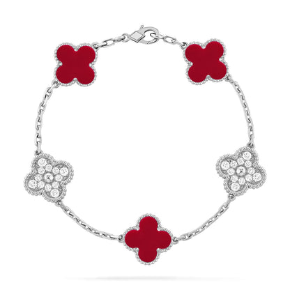 [Azure Tears]LUCKY CLOVER 5-MOTIF BRACELET - RED CARNELIAN COLLECTION