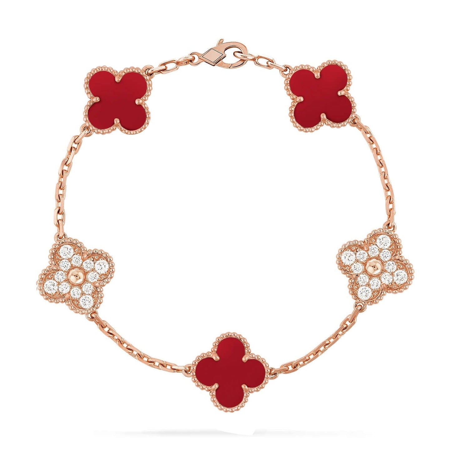 [Azure Tears]LUCKY CLOVER 5-MOTIF BRACELET - RED CARNELIAN COLLECTION