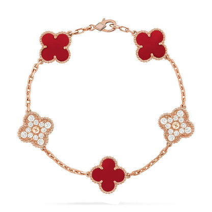 [Azure Tears]LUCKY CLOVER 5-MOTIF BRACELET - RED CARNELIAN COLLECTION