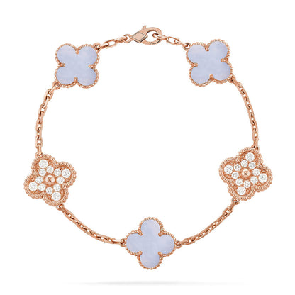 [Azure Tears]LUCKY CLOVER 5-MOTIF BRACELET - PURPLE CHALCEDONY COLLECTION