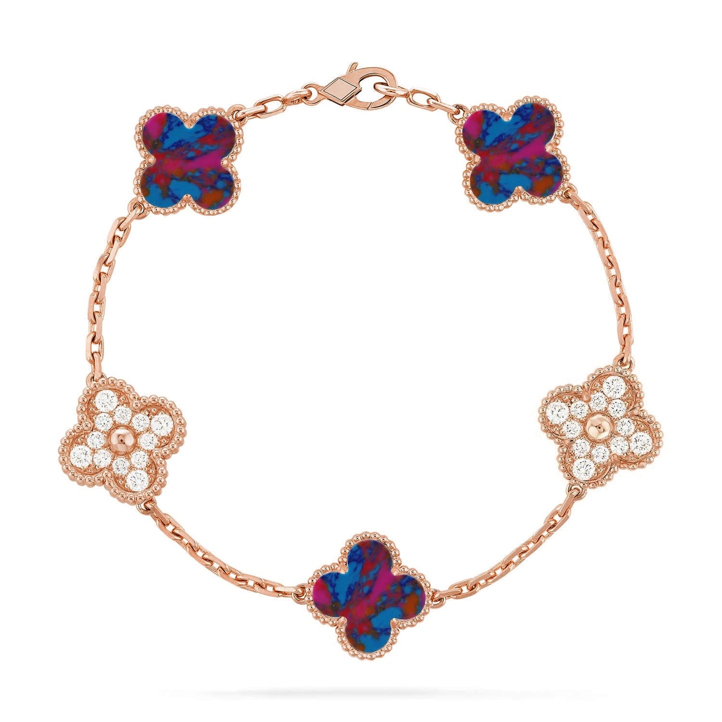 [Azure Tears]LUCKY CLOVER 5-MOTIF BRACELET - MULTI-GEM COLLECTION