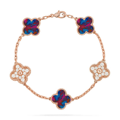 [Azure Tears]LUCKY CLOVER 5-MOTIF BRACELET - MULTI-GEM COLLECTION
