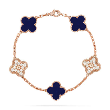 [Azure Tears]LUCKY CLOVER 5-MOTIF BRACELET - LAPIS LAZULI COLLECTION
