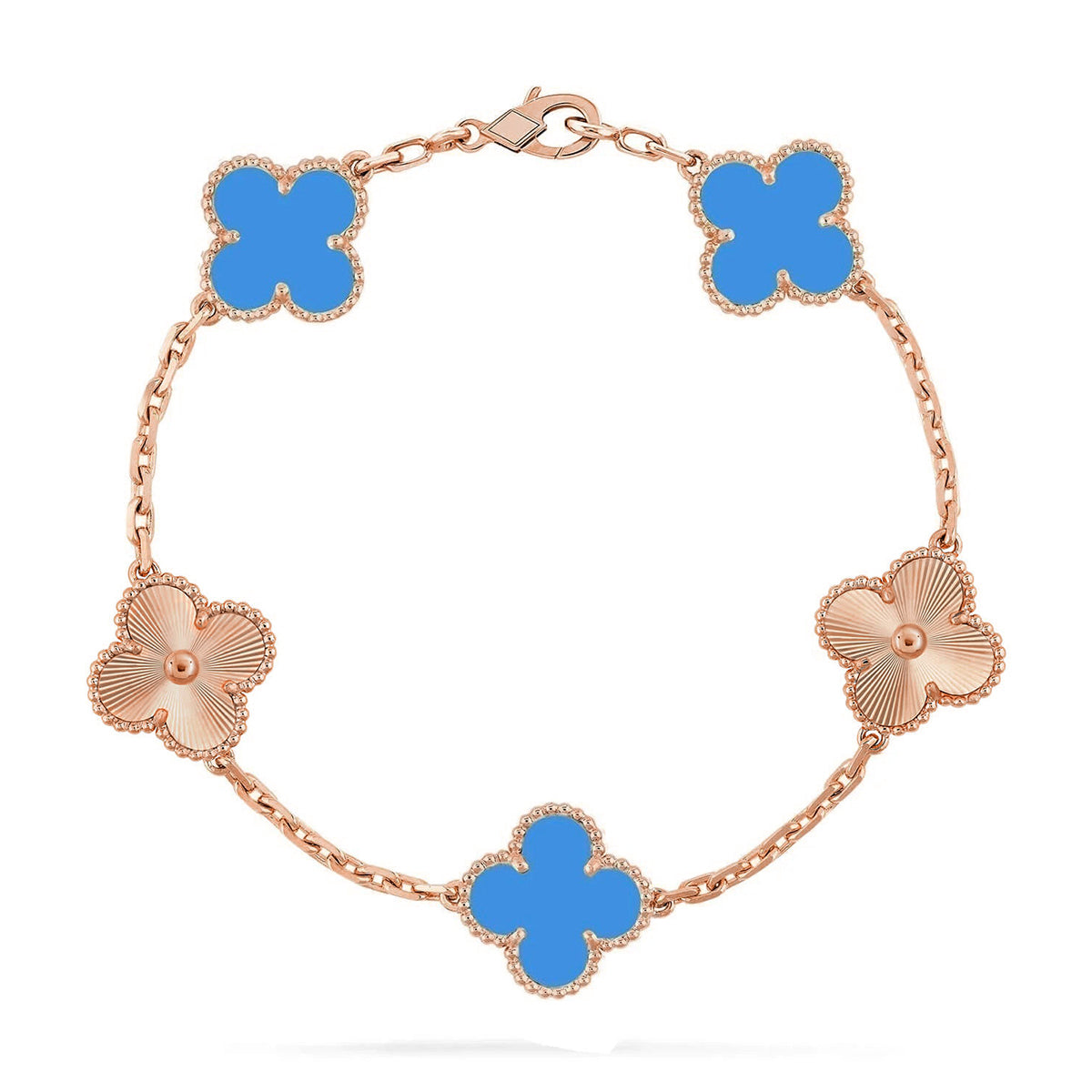 [Azure Tears]LUCKY CLOVER 5-MOTIF BRACELET - BLUE AGATE COLLECTION