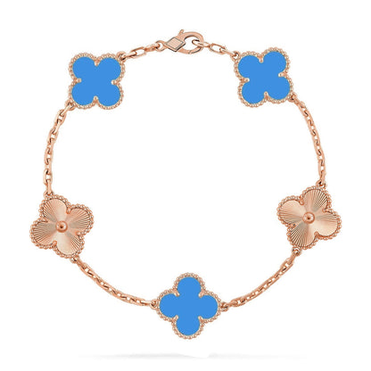 [Azure Tears]LUCKY CLOVER 5-MOTIF BRACELET - BLUE AGATE COLLECTION