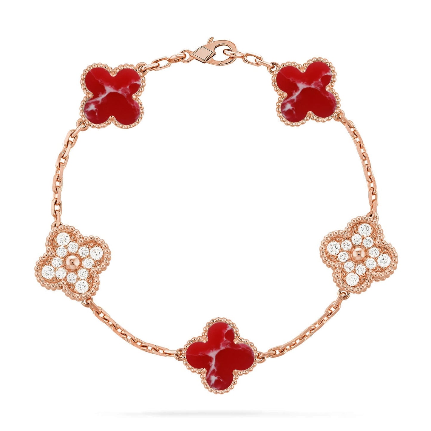 [Azure Tears]LUCKY CLOVER 5-MOTIF BRACELET - RED LARIMAR COLLECTION
