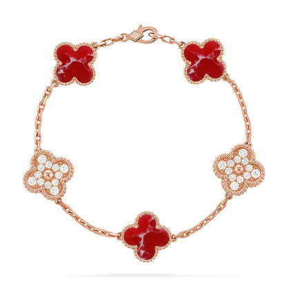 [Azure Tears]LUCKY CLOVER 5-MOTIF BRACELET - RED LARIMAR COLLECTION