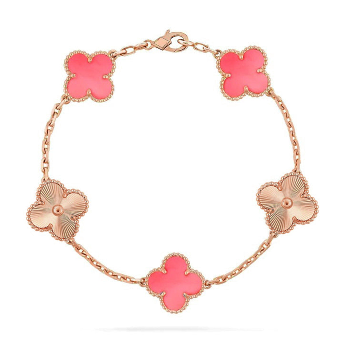 [Azure Tears]LUCKY CLOVER 5-MOTIF BRACELET - PINK MOTHER-OF-PEARL COLLECTION