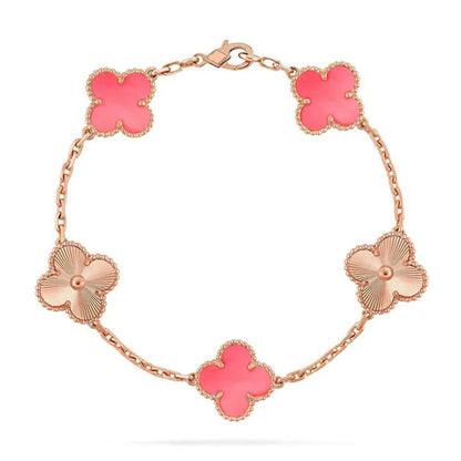 [Azure Tears]LUCKY CLOVER 5-MOTIF BRACELET - PINK MOTHER-OF-PEARL COLLECTION