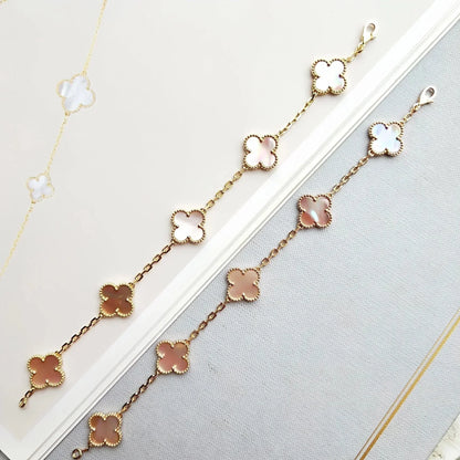 [Azure Tears]LUCKY CLOVER 5-MOTIF BRACELET - PINK MOTHER-OF-PEARL COLLECTION