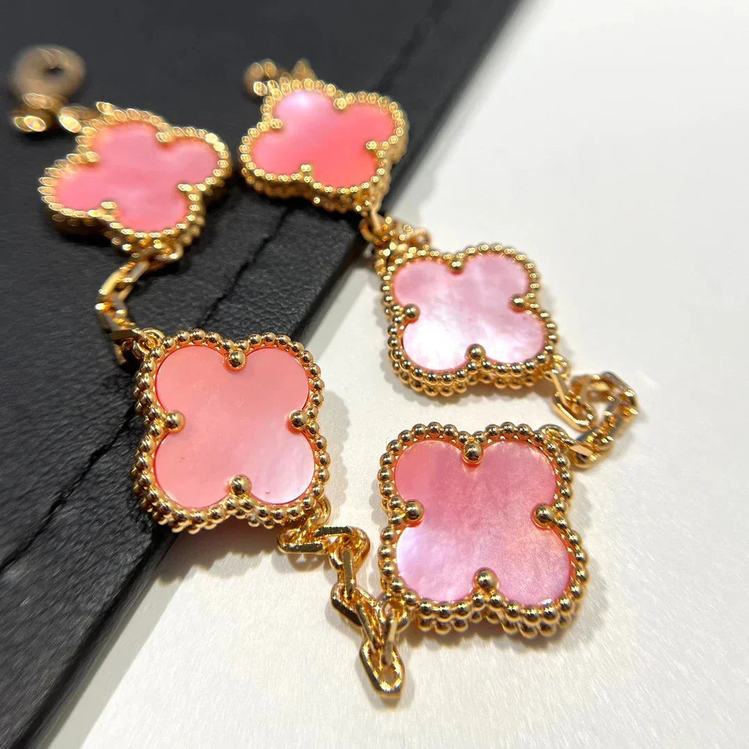 [Azure Tears]LUCKY CLOVER 5-MOTIF BRACELET - PINK MOTHER-OF-PEARL COLLECTION