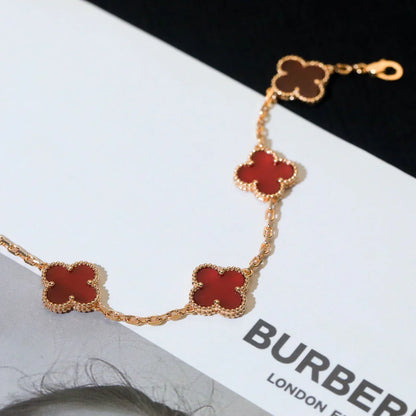 [Azure Tears]LUCKY CLOVER 5-MOTIF BRACELET - RED CARNELIAN COLLECTION