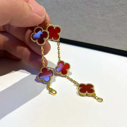 [Azure Tears]LUCKY CLOVER 5-MOTIF BRACELET - RED CARNELIAN COLLECTION