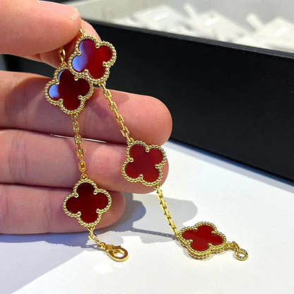 [Azure Tears]LUCKY CLOVER 5-MOTIF BRACELET - RED CARNELIAN COLLECTION
