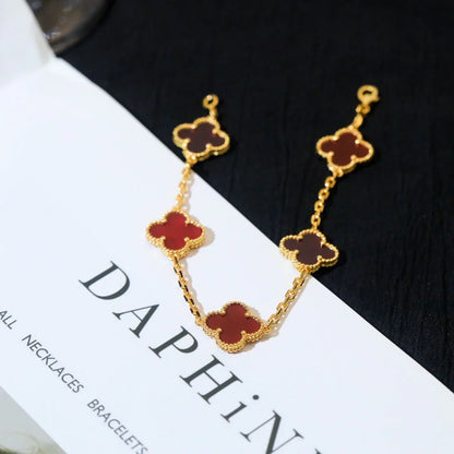 [Azure Tears]LUCKY CLOVER 5-MOTIF BRACELET - RED CARNELIAN COLLECTION