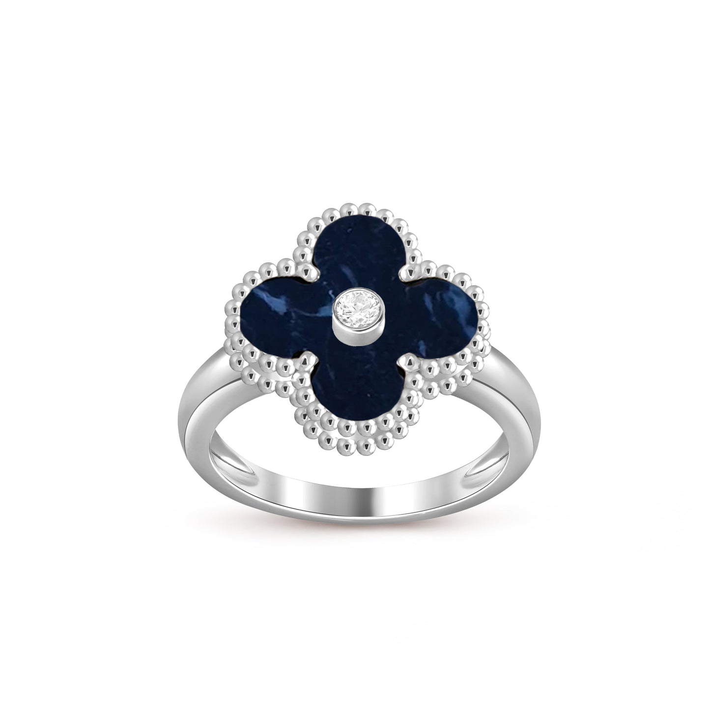 [Azure Tears]LUCKY CLOVER DIAMOND-ACCENT WHITE GOLD RING COLLECTION