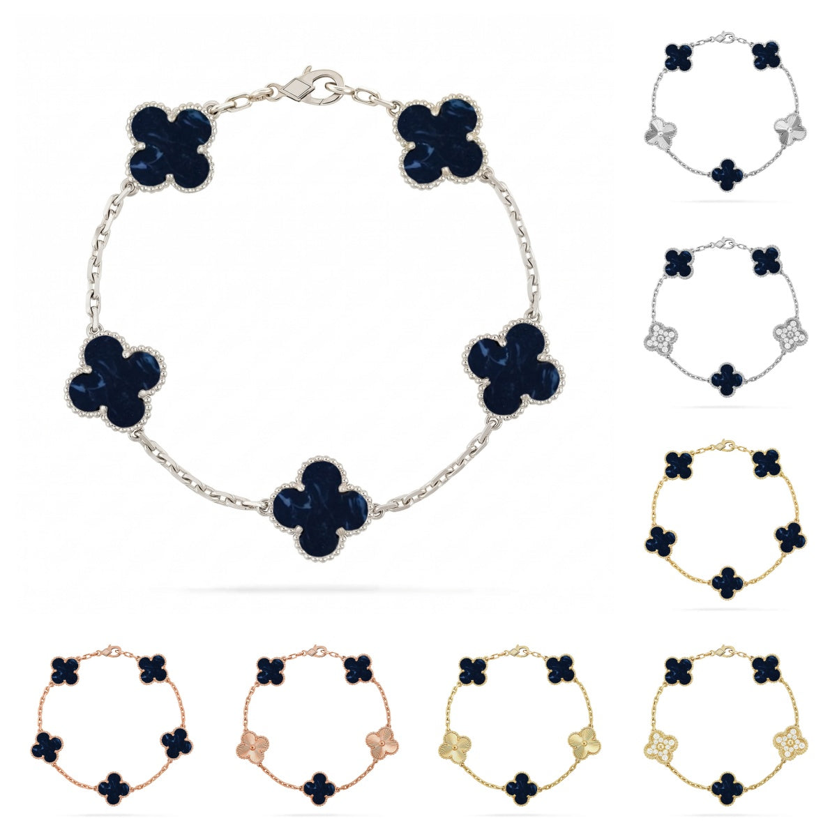 [Azure Tears]LUCKY CLOVER 5-MOTIF BRACELET - PIETERSITE COLLECTION