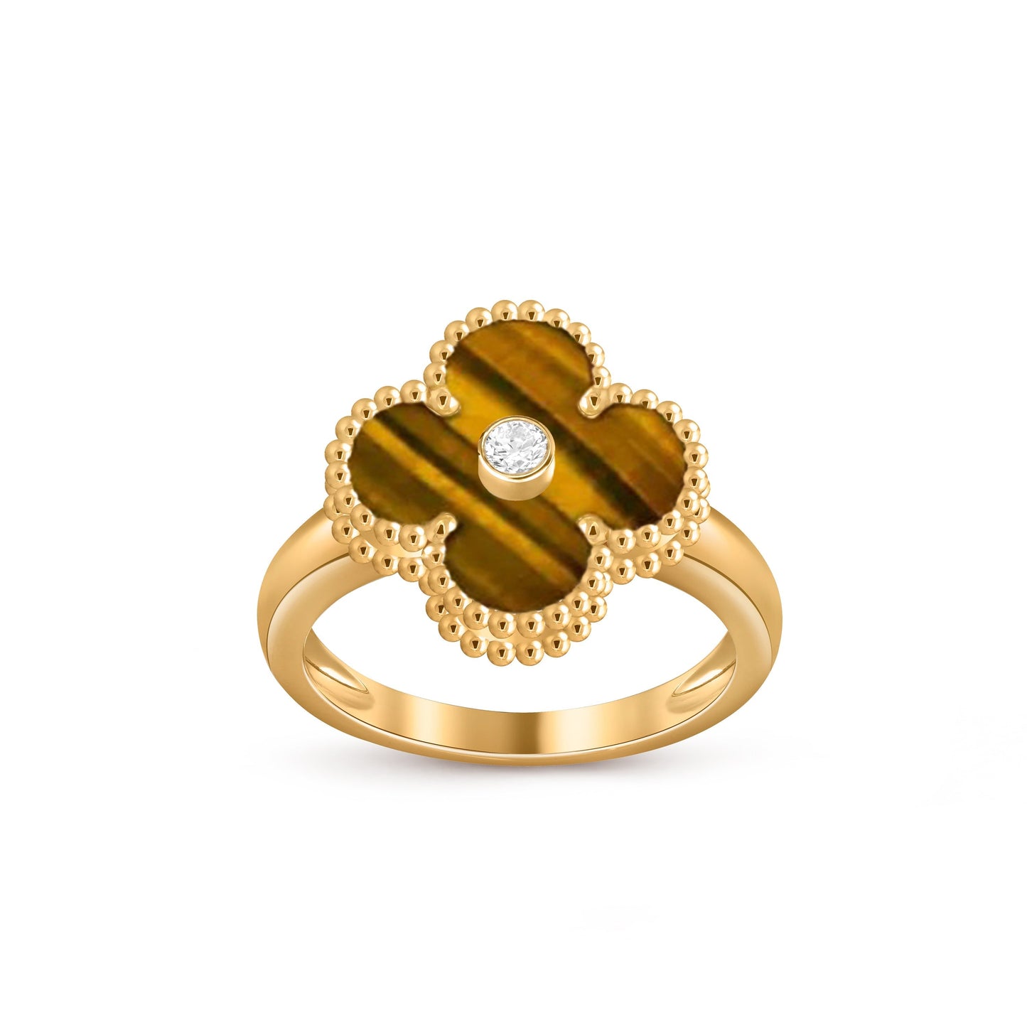 [Azure Tears]LUCKY CLOVER DIAMOND-ACCENT GOLD RING COLLECTION