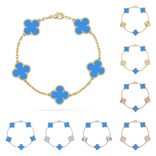 [Azure Tears]LUCKY CLOVER 5-MOTIF BRACELET - BLUE AGATE COLLECTION