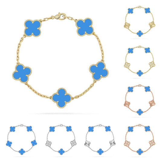 [Azure Tears]LUCKY CLOVER 5-MOTIF BRACELET - BLUE AGATE COLLECTION