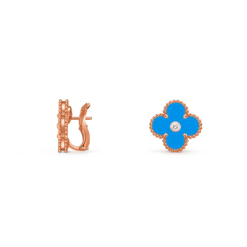 [Azure Tears]15MM CLOVER FLOWER STUD EARRINGS DIAMOND-ROSE GOLD COLLECTION