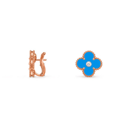 [Azure Tears]15MM CLOVER FLOWER STUD EARRINGS DIAMOND-ROSE GOLD COLLECTION