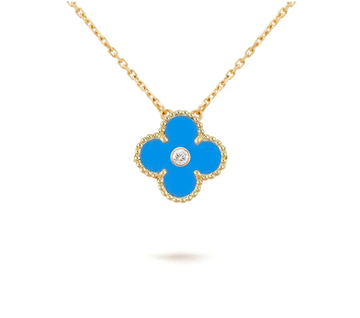 [Azure Tears]15MM CLOVER FLOWER DIAMOND PENDANT NECKLACE COLLECTION