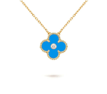 [Azure Tears]15MM CLOVER FLOWER DIAMOND PENDANT NECKLACE COLLECTION