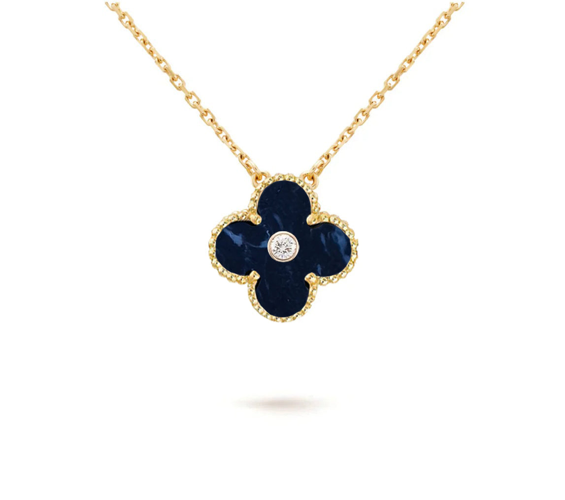 [Azure Tears]15MM CLOVER FLOWER DIAMOND PENDANT NECKLACE COLLECTION
