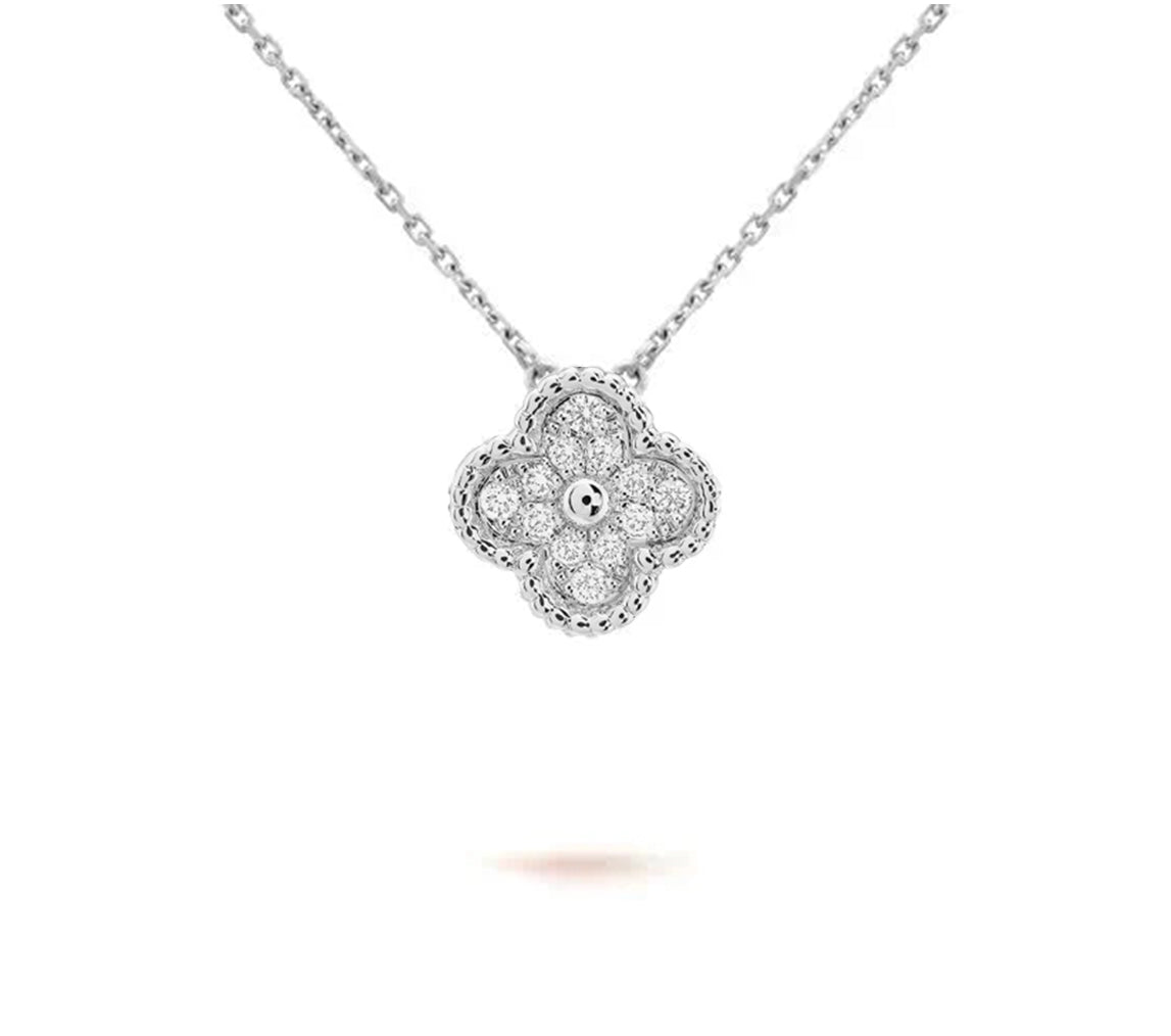 [Azure Tears]15MM CLOVER FLOWER PENDANT NECKLACE WHITE GOLD COLLECTION