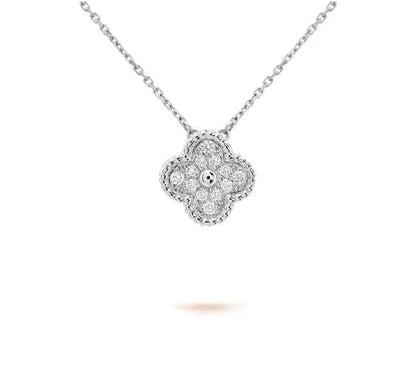 [Azure Tears]15MM CLOVER FLOWER PENDANT NECKLACE WHITE GOLD COLLECTION