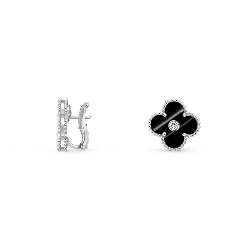 [Azure Tears]15MM CLOVER FLOWER STUD EARRINGS DIAMOND-WHITE GOLD COLLECTION