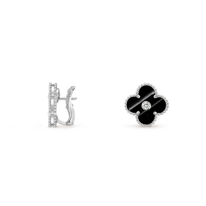 [Azure Tears]15MM CLOVER FLOWER STUD EARRINGS DIAMOND-WHITE GOLD COLLECTION