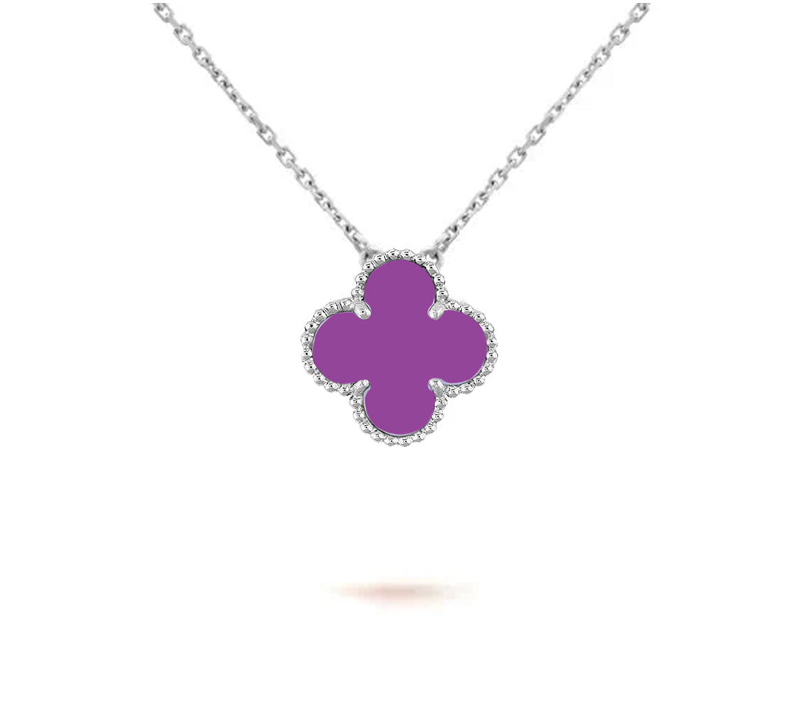 [Azure Tears]15MM CLOVER FLOWER PENDANT NECKLACE WHITE GOLD COLLECTION