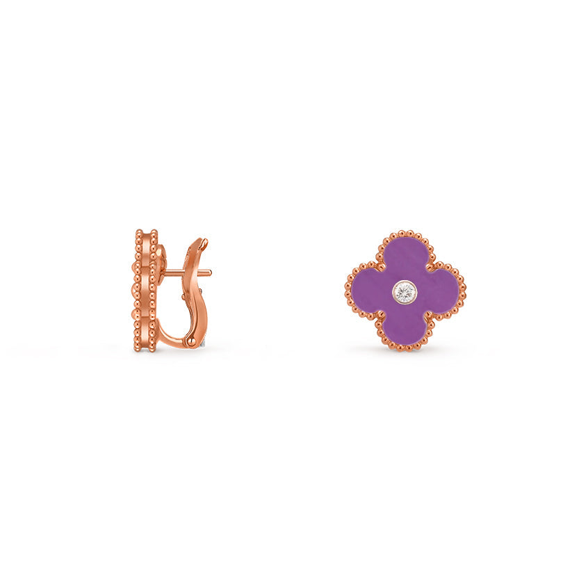 [Azure Tears]15MM CLOVER FLOWER STUD EARRINGS DIAMOND-ROSE GOLD COLLECTION