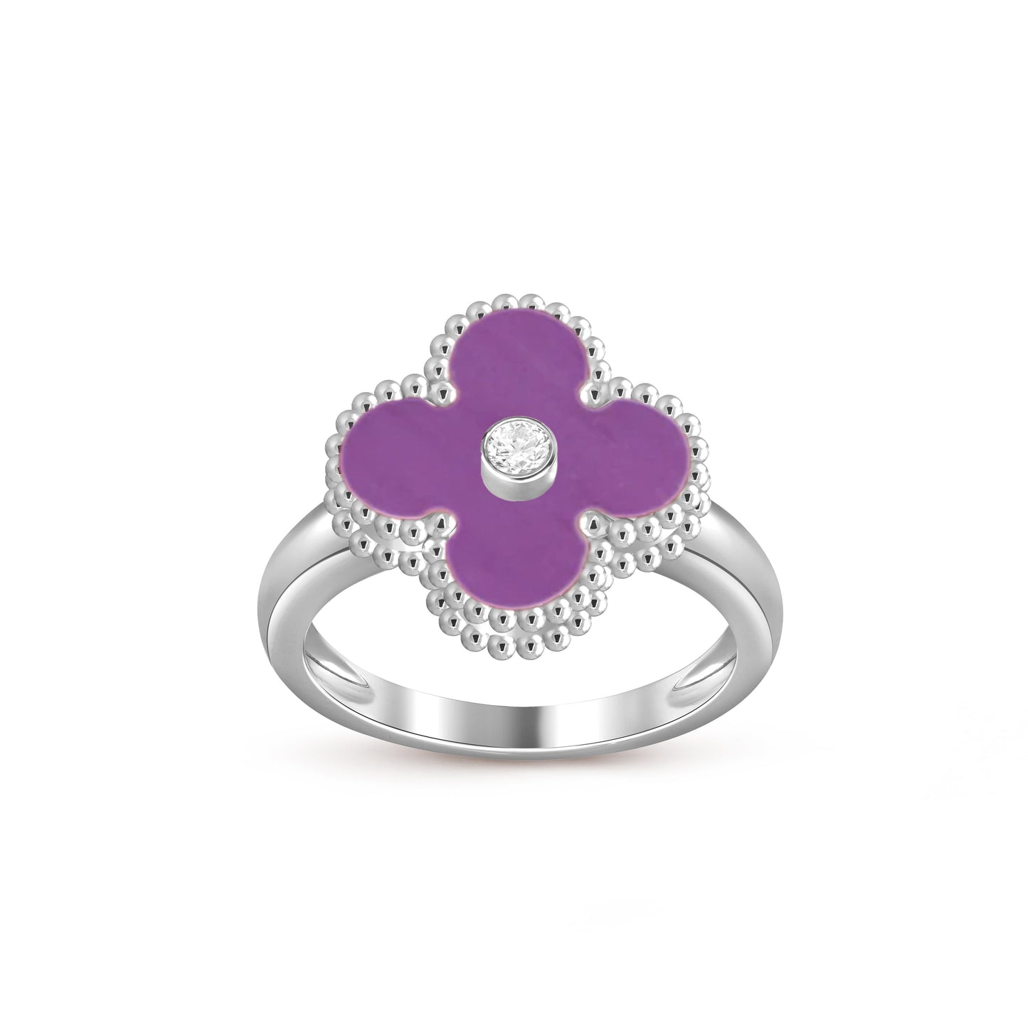 [Azure Tears]LUCKY CLOVER DIAMOND-ACCENT WHITE GOLD RING COLLECTION