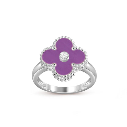 [Azure Tears]LUCKY CLOVER DIAMOND-ACCENT WHITE GOLD RING COLLECTION