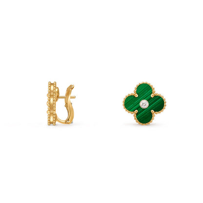[Azure Tears]15MM CLOVER FLOWER STUD EARRINGS DIAMOND-GOLD COLLECTION