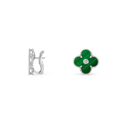 [Azure Tears]15MM CLOVER FLOWER STUD EARRINGS DIAMOND-WHITE GOLD COLLECTION