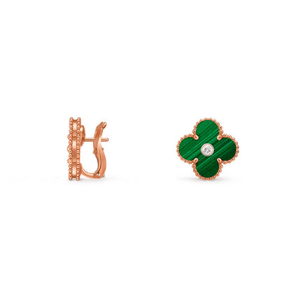 [Azure Tears]15MM CLOVER FLOWER STUD EARRINGS DIAMOND-ROSE GOLD COLLECTION